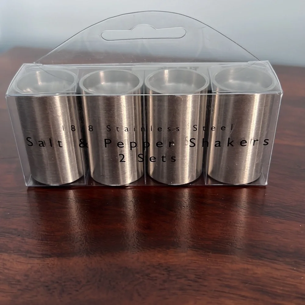 New in box stainless steel salt & pepper shakers | 2 sets - Picture 3 of 3